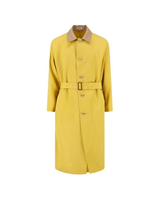 Auralee Yellow Belted Trench Coat for men