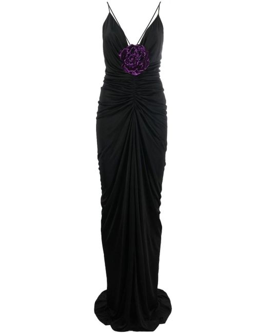 Saint Laurent Floral-appliqu Ruched Maxi Dress in Black | Lyst Australia Saint Laurent Floral-appliqu Ruched Maxi Dress in Black | Lyst Australia