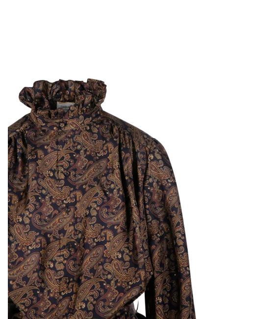 Saint Laurent Brown Paisley-Print Silk Dress