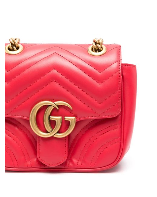 Gucci Red Gg Marmont Mini Leather Shoulder Bag