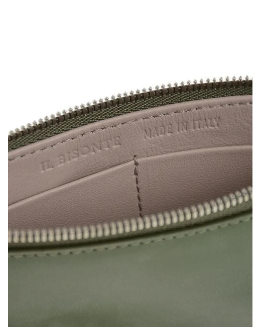 Il Bisonte Green Logo-Debossed Leather Cardholder
