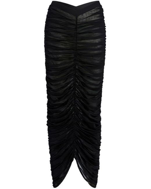 Khaite Black Laure Ruched Silk Skirt