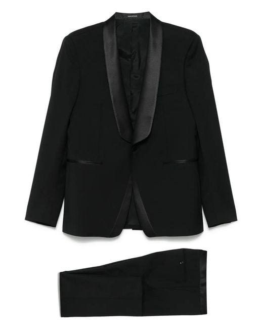 Tagliatore Black Satin-Trim Suit for men