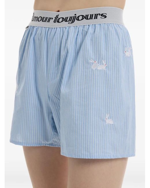Carne Bollente Blue Stripe-Pattern Embroidered Shorts