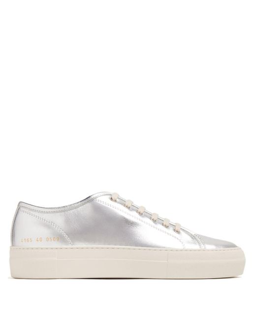 Common Projects White Tournament Low Metallic-leather Sneakers