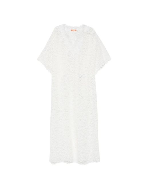 Ermanno Scervino White Lace V-Neck Dress