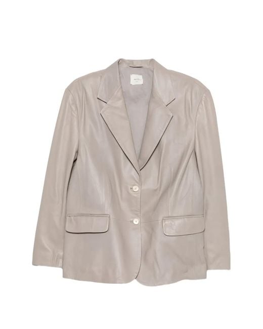 Alysi Gray Leather Single-Breasted Jacket
