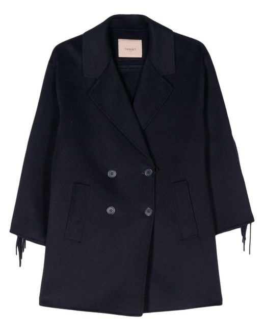 Twin Set Blue Fringed Double-breasted Coat
