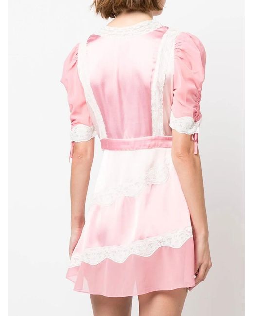 LoveShackFancy Pink Floral-Lace Detail Mini Dress