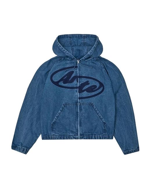 Arte' Blue Hooded Logo Jacket for men