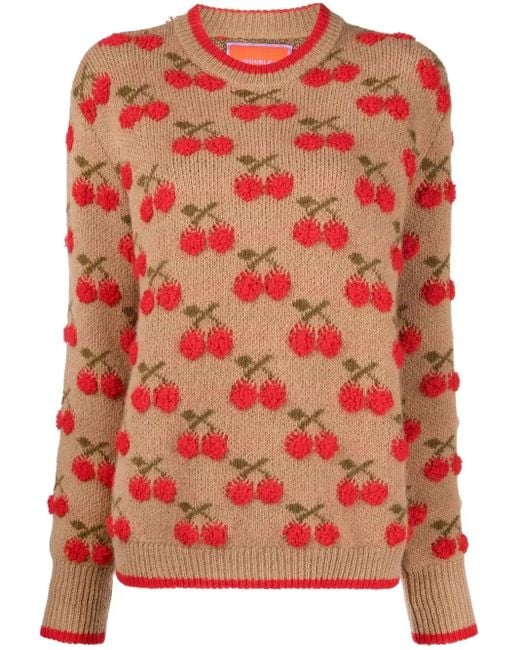 LaDoubleJ Brown Cherry Intarsia-Knit Jumper