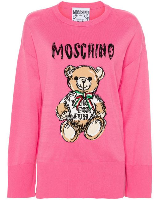Moschino Pink Intarsien-Pullover mit Teddy