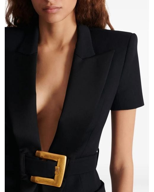 Balmain Blazer Met Ceintuur Van Grain De Poudre in het Black