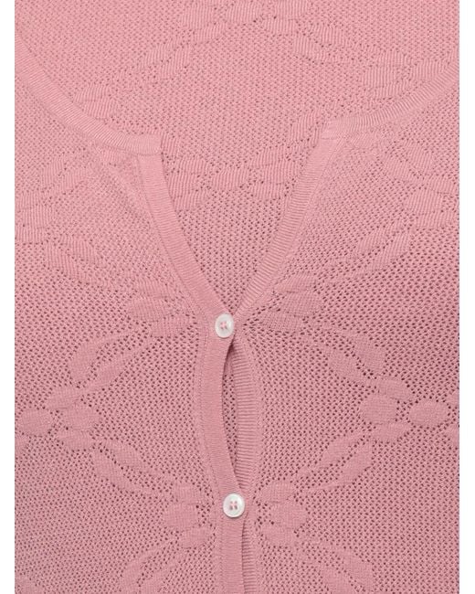 Marella Pink Floral-Embroidered V-Neck Cardigan