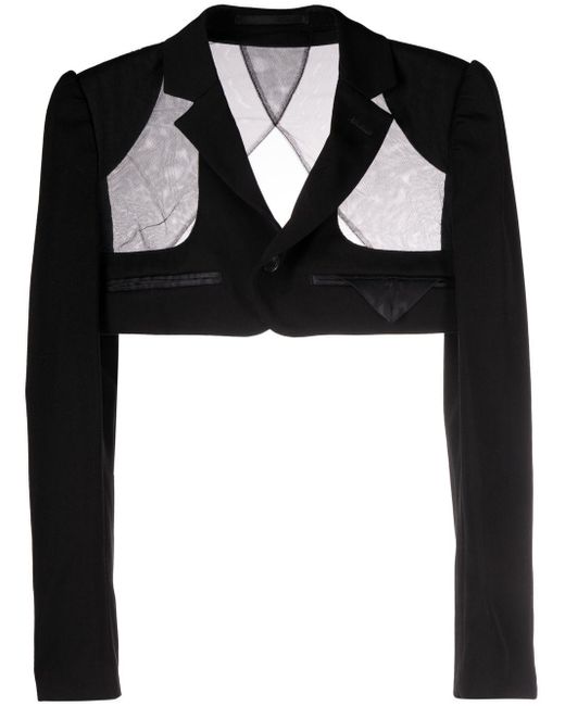 Comme des Garçons Cut-out Wool Cropped Jacket in Black | Lyst