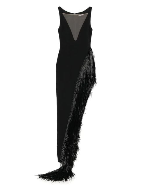 David Koma Black Fringed Cady Gown