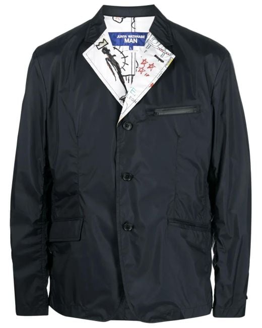 Junya Watanabe Blue Single-Breasted Sketch-Print Blazer for men