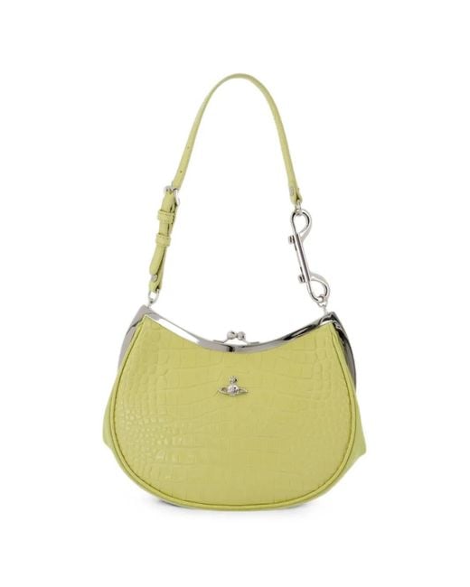 Vivienne Westwood Metallic Charm Frame Croc-Effect Shoulder Bag