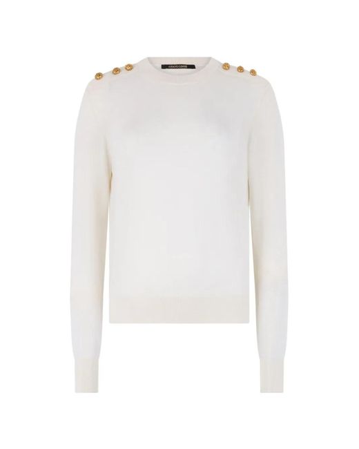 Roberto Cavalli White Button-Embellished Jersey