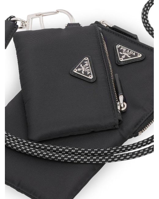 Prada Leather Double-pouch Lanyard in Black for Men - Lyst