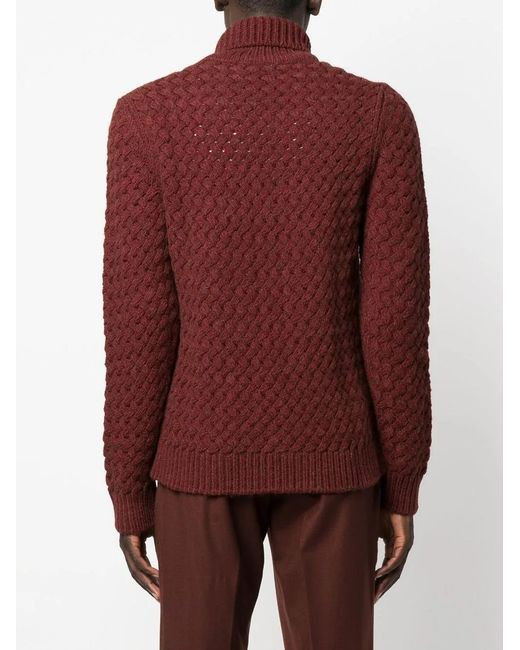 Lardini Red Roll-Neck Chunky Knit Jumper for men