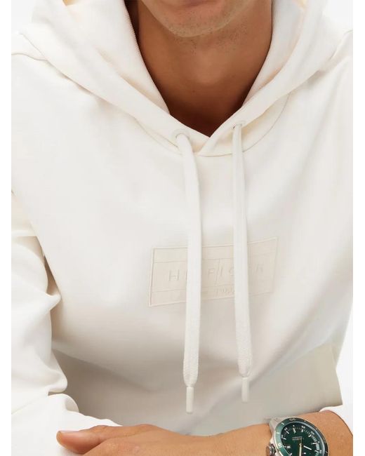 Tommy Hilfiger White Logo-Patch Drawstring Hoodie for men