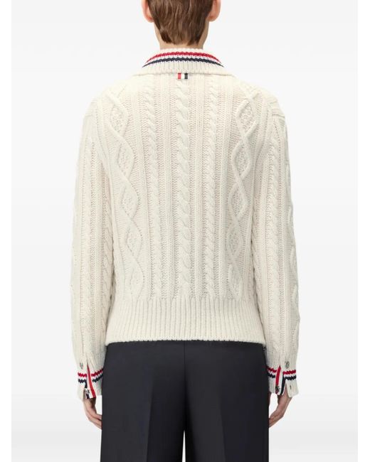 Thom Browne White Pull En Maille Torsadée Aran