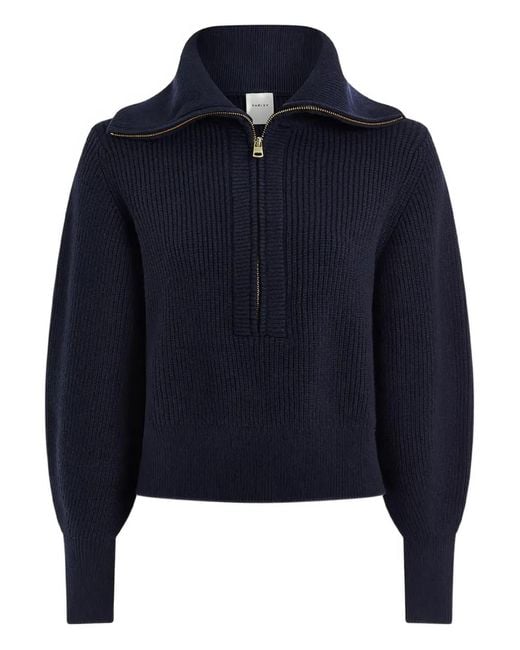Varley Damen Gerippter Maura Pullover mit kurzem Reißverschluss in blau