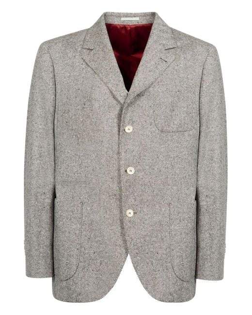 Brunello Cucinelli Gray Herringbone Blazer for men