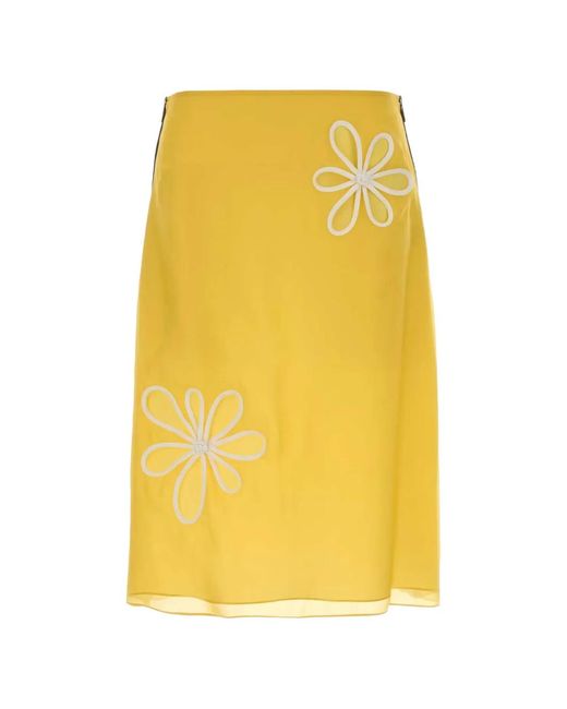 Fendi Yellow Floral-Appliqué Zip-Detail Midi Skirt