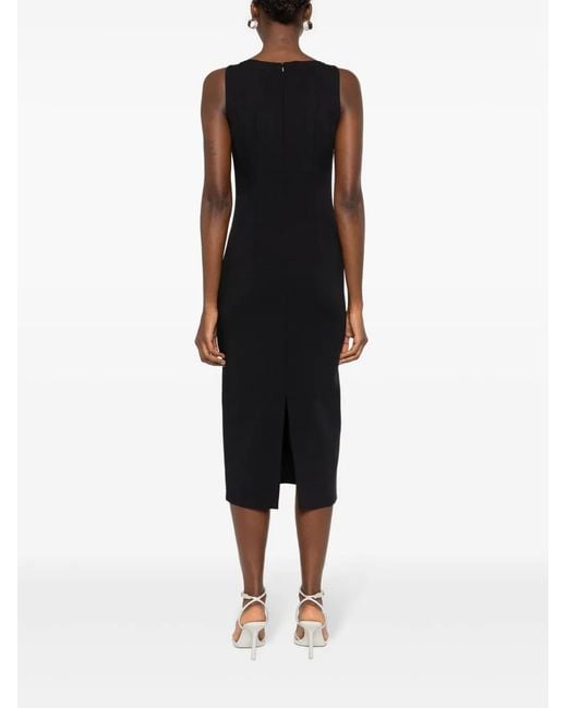 Nissa Black Bow-Detail Crepe Midi Dress