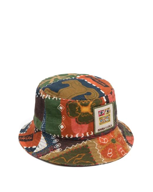 Bimba Y Lola Brown Travellers Patchwork Bucket Hat