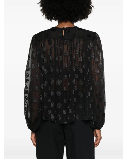 Dolce & Gabbana Black Monogram-Dévore Blouse
