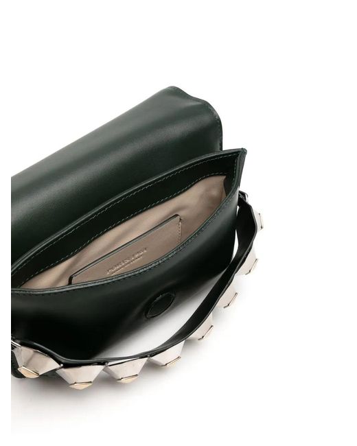 Ports 1961 Gray Geometric-Detail Leather Shoulder Bag