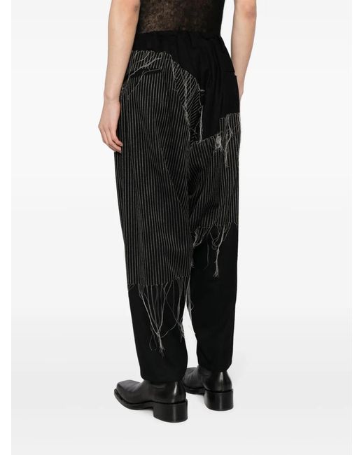 Yohji Yamamoto Black Pinstripe Frayed Trousers for men