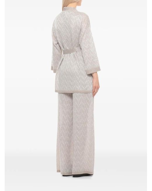 D.exterior White Metallic-Thread Belted Cardigan