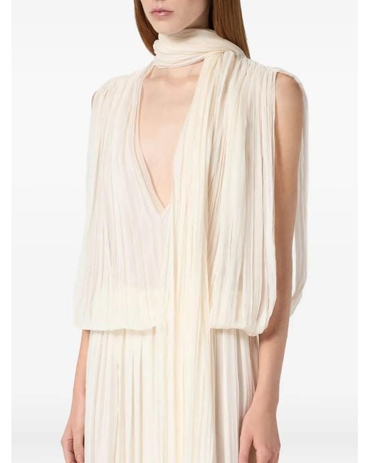 Blumarine White Pleated Sleeveless Maxi Dress