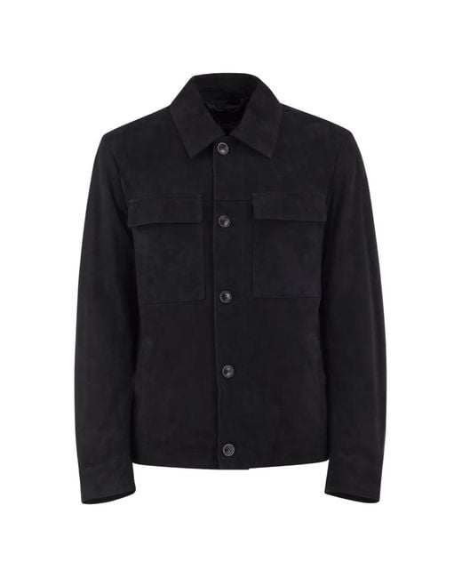 Herno Black Bottom-Down Suede Jacket for men