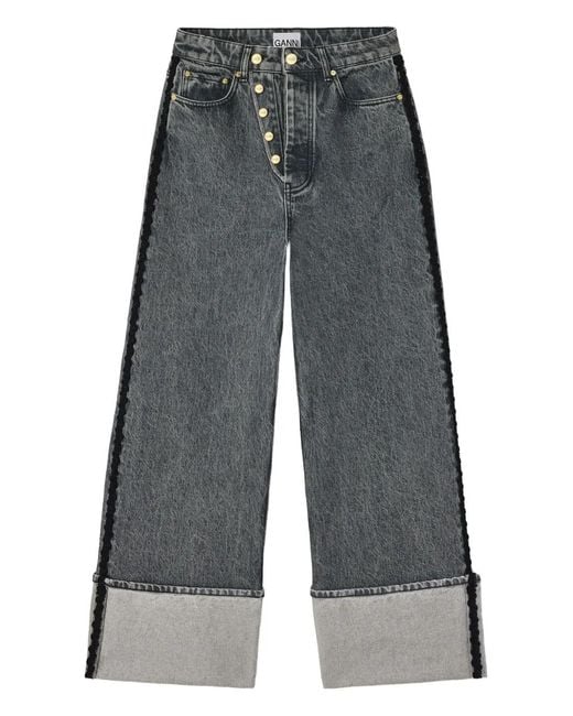 Ganni Gray Baggy Jeans With Double Fly