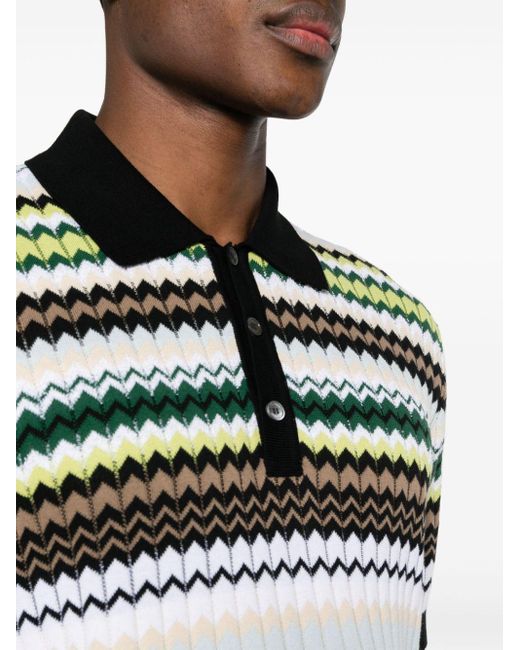 Missoni Green Zigzag Woven Design Polo Shirt for men