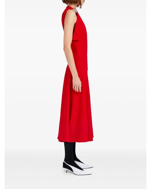 Proenza Schouler Red Draped One-Shoulder Midi Party Dress