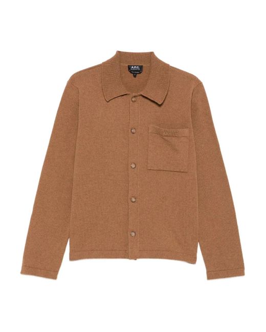 A.P.C. Geknöpfter Cardigan mit aufgesetzten Taschen in Brown für Herren