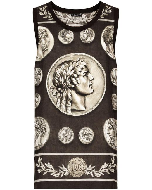 Dolce & Gabbana Trägershirt mit römischem Münzen-Print in Black für Herren