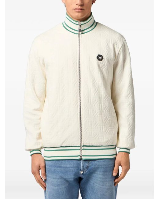 Philipp Plein White Monogram-Pattern Track Jacket for men