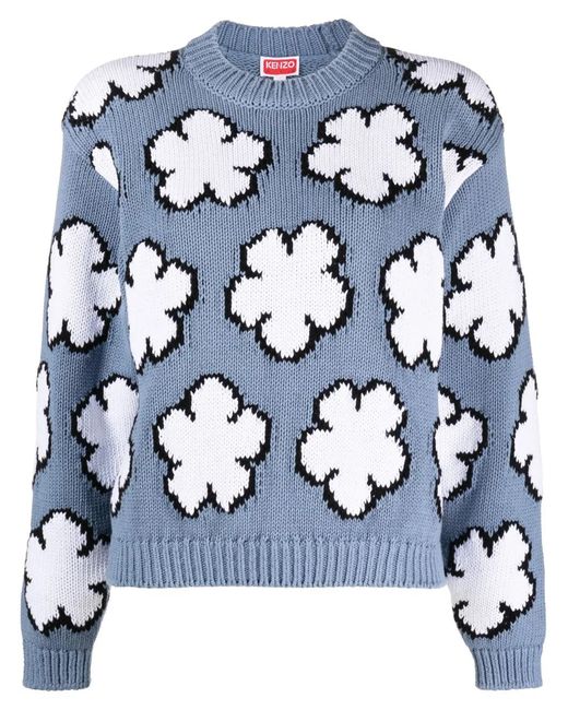KENZO Blue Boke Flower Intarsia-Knit Jumper