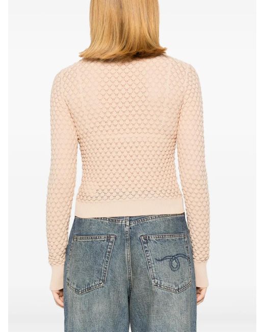 Chloé White Cropped Pointelle-Knit Cardigan