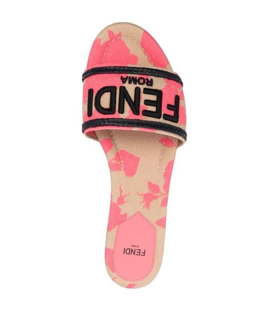 Fendi Pink Embroidered-logo Slip-on Slides