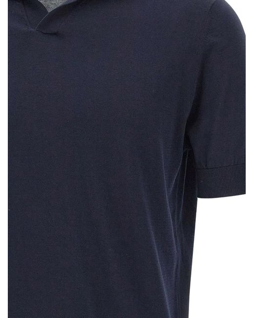 FILIPPO DE LAURENTIIS Blue Ribbed-Hem V-Neck Top for men