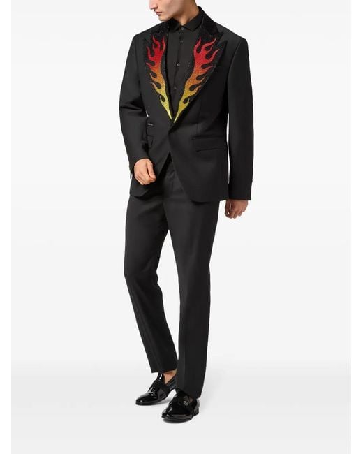 Philipp Plein Black Flame Single-Breasted Blazer for men