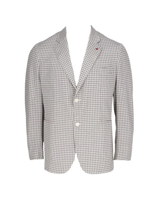 Isaia Gray Gingham-Check Blazer for men